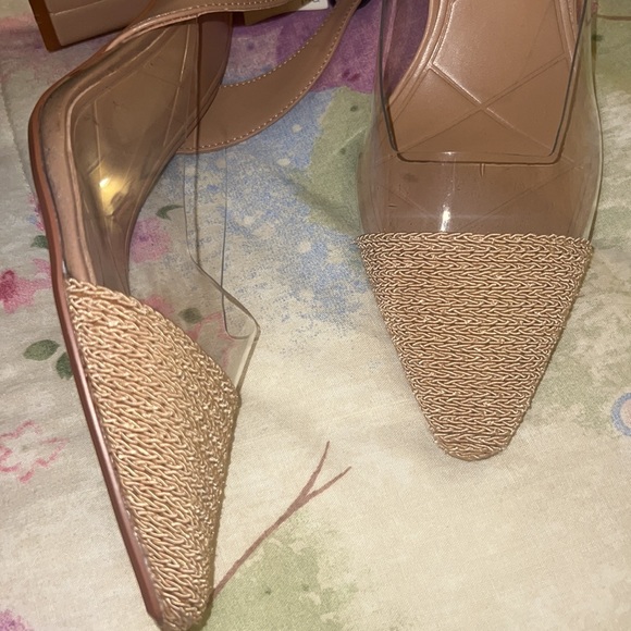 Heeled sling back clear straw textured rafia heels - Picture 7 of 8